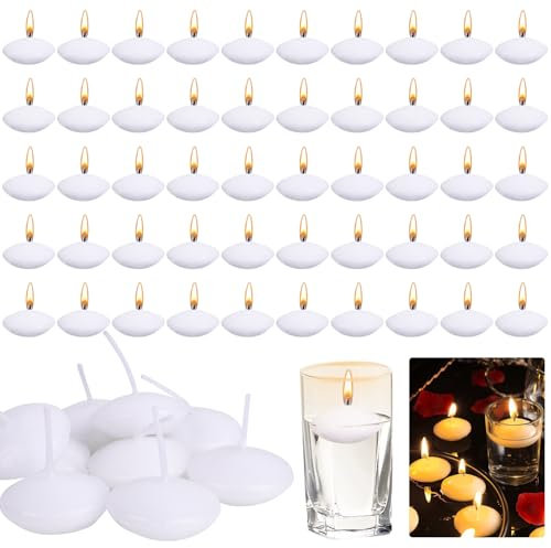 RNHDLY 50 Velas Flotantes Blancas Sin Perfumar, Decorativas para Jarrones Cilíndricos, Bodas, Fiestas y Centros de Piscina