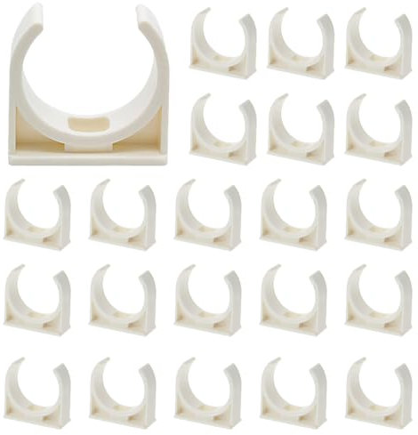 RXKFIGX 60Pcs PVC Water Pipe Clamps - Push-Fit Fittings for 25mm Pipeline Tubing - Universal Single Pipe Clip - White