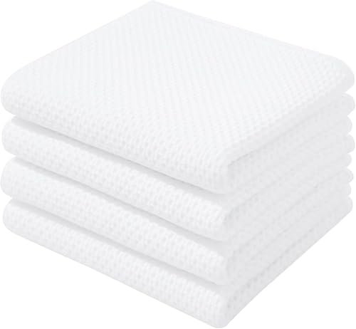 BW&HM Geschirrtücher Baumwolle Geschirrhandtücher Küchentücher Küchenhandtücher Spültücher 4er Set 33x74 cm Weiß