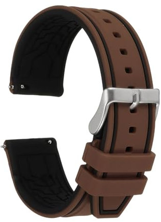 QUARKZMAN Bracelets de Montre en Silicone 22mm Bracelet de Montre à Dégagement Rapide, Marron Noir