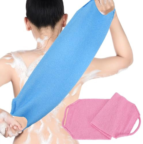 Cleminsta 2 Pièces Sangle Lave Dos, Tampon Exfoliant Dos, Lave Dos pour Douche, Sangle Gommage Loofah pour Bain, Eponge Exfoliante Corps, Brosse pour se Laver le Dos, Gratte Dos Douche, Rose et Bleu