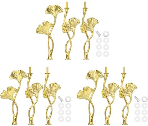 sourcing map 3 Tiers Cake Tray Stand Handle 3 Set Metal Cake Stands Holder Cupcake Dessert Plate Hardware Fitting Holder Rod Stand Handle for Wedding Party Festival Cake Plate, Gold (Flower)
