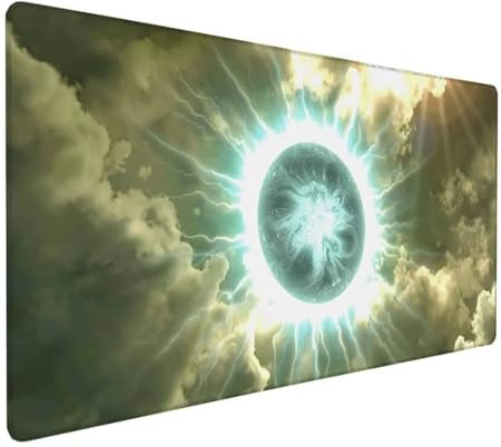 Blau Mousepad XXL 600 x 400 x 3 mm, Groß Gaming Mauspad Halo Muster, Schreibtischunterlage rutschfeste Gummibasis, Wasserfest Mouse Pad Vernähte Kanten Design, Büro Deko, Geschenke für Frauen Z-540