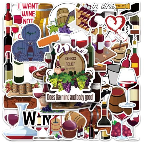 50 Pcs Red Wine Vinyl Stickers,Red Wine Graffiti Stickers,Vinyl Waterproof Sticker for Kids Teens Girls,for Phone Laptop Bottles Skateboard Computer Phone Luggage Guitar Gifts Sticker