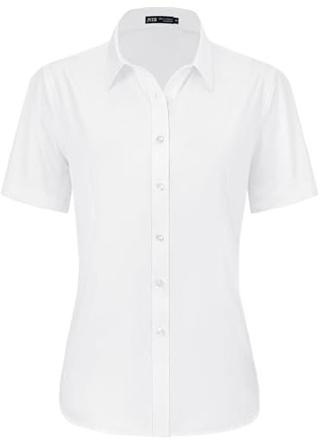 J.VER White Womens Blouse Dress Shirts Stretch Fitted Formal Button Down Shirts Business Work Blouse Summer Casual Tops for Ladies L