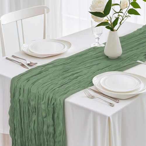 Tischläufer, Boho-Gaze-Tischläufer 90 x 400 cm, rustikal, romantisch, für Hochzeit, Brautparty, Party-Dekoration (grün)