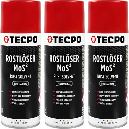 TECPO 3X Rostlöser MoS², 400ml Schmiermittel Rost Umwandler - Multifunktionsspray mit Korrosionsschutz und Kriechfähigkeit für oxidierte und verrostete Verbindungen