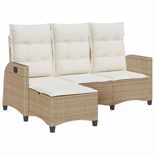 vidaXL Gartensofa mit Liegefunktion Kissen L-Form Beige Poly Rattan