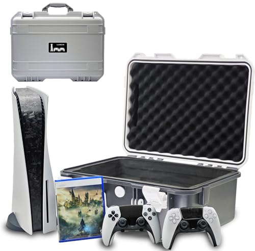 Luck&Link Custodia rigida da viaggio compatibile con console PlayStation 5, controller, PS5, custodia da trasporto con schiuma personalizzata per edizioni standard e digitali (bianco e nero)