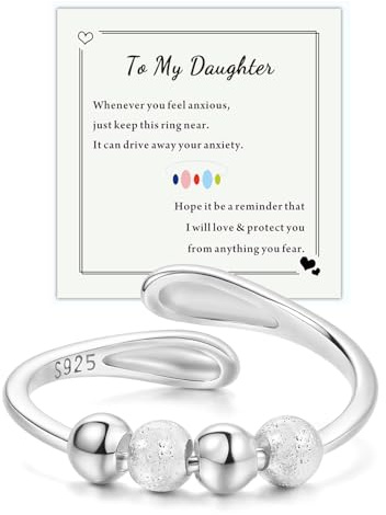 HEEYA Anxiety Ring für Damen Silber 925 Angst Ring mit Zirkonia Offen Verstellbar Anti-Stress-Ring mit Perlen Spinner Fidget Ringe Frauen Hypoallergen Stimmungsring gegen Stress Unisex