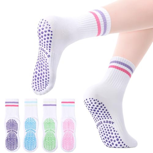 Utensilsto 4 Paar Stoppersocken Damen Yoga Socken 37-40 Rutschfeste Socken Damen Pilates Socken Antirutschsocken Sportsocken für Tanz Ballett Trampolin Fitness