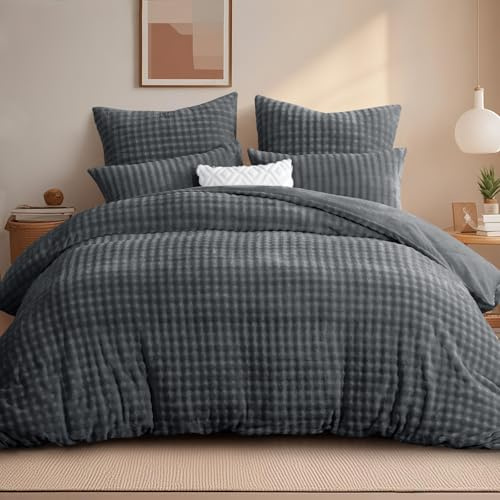 RUIKASI Winter Plüsch Bettwäsche 200x220 3teilig Grau - WarmeKuschelig Weich Flauschige Flanell Fleece Bettwäsche Luxus Wende Bettbezug mit Reißverschluss und 2 Kissenbezug 80x80cm
