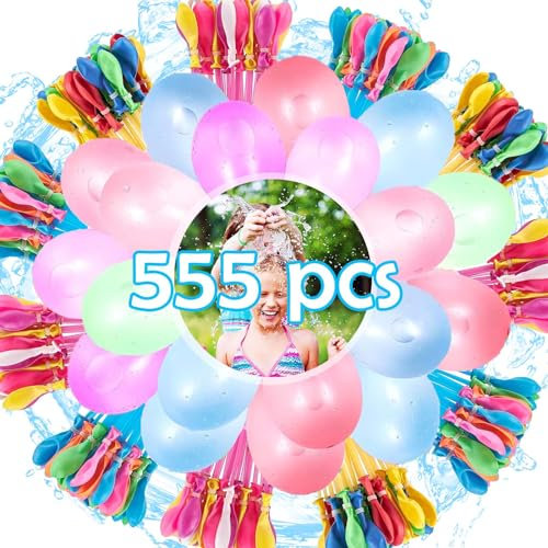 Qingshui Wasserbomben Selbstschließend, 555 Stück Wasserballons, 60 Sekunden Schnellfüller, Wasser Luftballons mit 4 Wasserhahn Anschluss, Bunt Water Balloons, für Kinder, Party, Sommer, Draussen