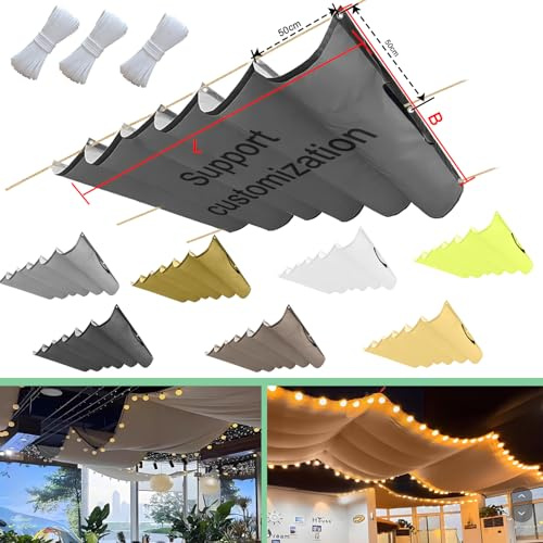 Pare-Soleil ondulé en Forme de 150x400cm(BxL) Pare-Soleil rétractable pour pergola Voile d'ombrage à Vagues coulissantes pour Jardin extérieur arrière-Cour Gris foncé