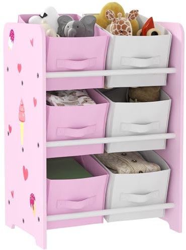 AIYAPLAY Estantería Infantil para Niños de +3 Años Estantería para Juguetes con 6 Cajas de Tela no Tejida Extraíbles Organizador de Juguetes para Dormitorio Guardería 43x30x60 cm Rosa