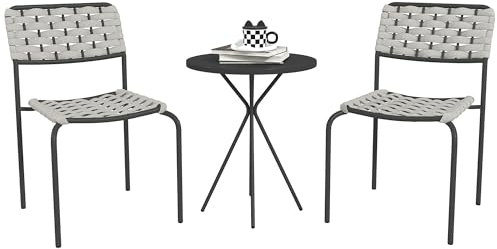 Outsunny Polyrattan Gartenmöbel Set, Outdoor Lounge Balkonmöbel für 2 Personen, 3-teilig Sitzgruppe mit 2 Stapelbare Stühle, Tisch, wetterfest Gartenlounge für Garten, Terrasse Balkon, Grau
