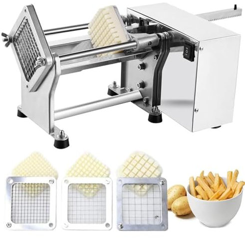 Coupe-frites automatique avec lames interchangeables de 3 tailles (6 mm, 9 mm, 13 mm) Acier inoxydable Pour cuisines industrielles et restaurants,37 x 27 x 23,5 cm