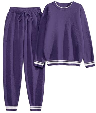 Yuson Girl Pigiama Donna Invernale Pigiami Due Pezzi Caldo Felpato Pigiama Lungo Morbido Due Pezzi Felpa e Pantalone Sets Manica Lunga Lounge Sleepwear Casual da Casa con Tasche