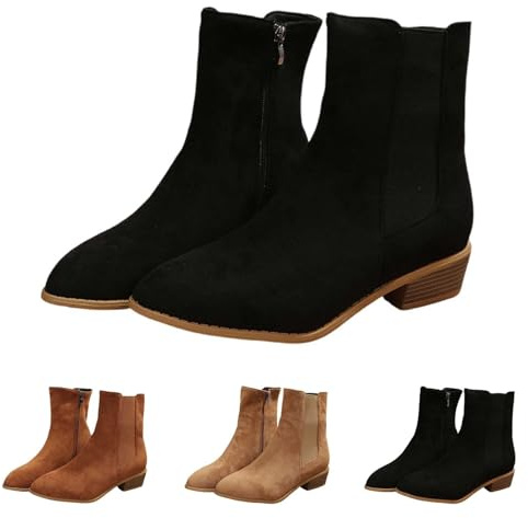 Stivali da donna in pelle scamosciata piatti – invernali da donna eleganti stivali corti da equitazione stretti stivali da equitazione vintage Texani con chiusura lampo laterale scarpe tradizionali