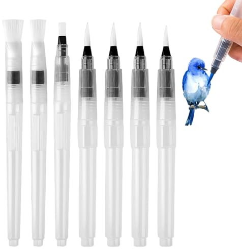 Pinceau Aquarelle Reserve d'eau, 7 pièces Pinceau Aquarelle avec Reservoir d'eau, Pinceau Reservoir Aquarelle, Watercolor Brush with Water Reservoir, Pinceau Reservoir, pour Aquarelle, Rechargeable.