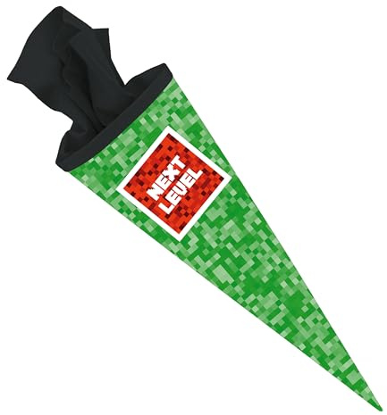 itenga Motiv Schultüte 70cm rund Jungen – mit hochwertigem Filzverschlus – stabile Zuckertüte mit Motivdruck zur Einschulung - große Motivauswahl Traktor, Rennauto, Gaming (Pixel - Next Level)