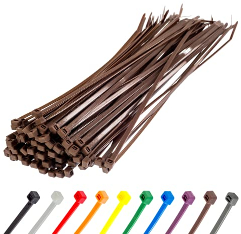 Gocableties - Bridas plastico marrones para cables - 100 Piezas - 300 mm x 4,8 mm - Resistentes a los rayos
