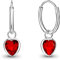DTPsilver® KLEINE Creolen Ohrringe 925 Sterling Silber mit Swarovski® Elements Kristall Herz - Mädchen - Dicke 1.2 mm - Durchmesser 12 mm - Farbe : Light Siam Rot