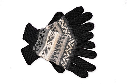 Posh Gear Alpaka Handschuhe Guantilissi Fingerhandschuhe Damen Herren aus 100% Alpakawolle, schwarz, Größe M