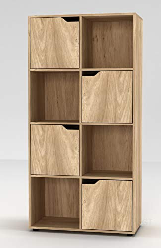 URBNLIVING Wooden Oak 8 Cubed Bookcase With 4 Oak Doors