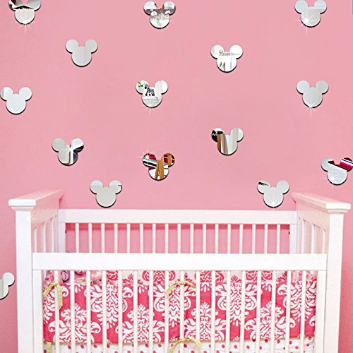 20 Stück Cartoon Mickey Mouse Kopf Spiegel Wandaufkleber Baby Kinderzimmer Niedlich Tier Wandaufkleber Kinderzimmer (Silber Spiegel, Acryl Spiegelmaterial)