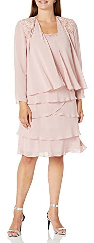 S.L. Fashions Damen Embellished Tiered Jacket Dress (Petite and Regular) Kleid fr besondere Anlsse, Verblasste Rose, 46