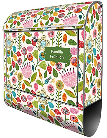 banjado Design Briefkasten mit Zeitungsfach 38,5 x 46,5 x 13cm / Postkasten mit Zeitungsrolle/Stahl Briefkasten bunt/Wandbriefkasten A4 Einwurf inkl. Montagematerial, 2 Schlüssel – Rosa Kelch Hell