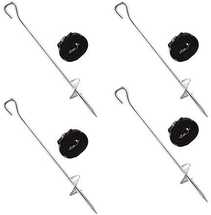 Relaxdays Bodenanker Set Trampolin, 8-teilig, Erdanker & Gurte, Sturmsicherung, Hering, Stahl verzinkt, schwarz/silber