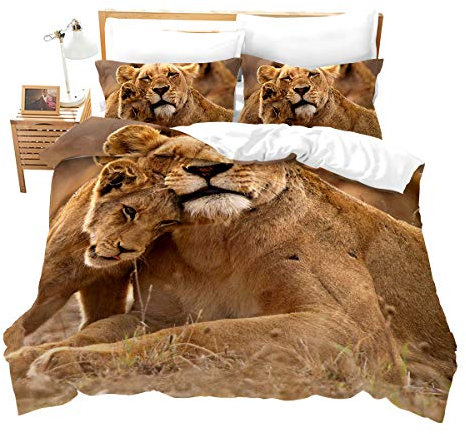 Loussiesd Kinder Bettwäsche Set Tier Microfaser Bettbezug Set für Jungen Mädchen Löwe Wildes Tier Prairie Predator Betten Set inkl.1 Bettbezug 135x200 cm und 1 Kissenbezüge 80x80 cm