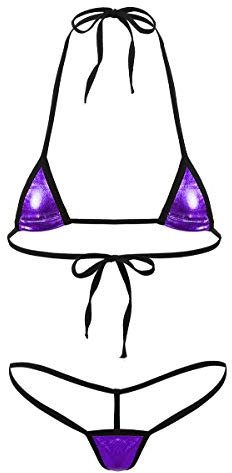 FEESHOW Femme Micro Bikini Sexy 2 Pièces Maillot de Bain G-String Thong Mini Plage Piscine Natation Violet L