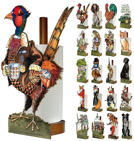 Looprints Fun Toilet Roll Storage & Kitchen Towel Holder Wooden Stand | Country Kitchen & Bathroom Decor & Accessories | Bryn Parry Pheasant. A Great Decor & Gift Idea For Shooting Season Enthusiasts,