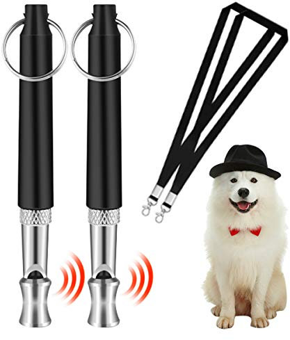 Rexiaoo Dog Whistle [2 Pack], Ultrasonic Dog Training Whistles with Lanyard and Adjustable Frequencies Recall Training Assistant