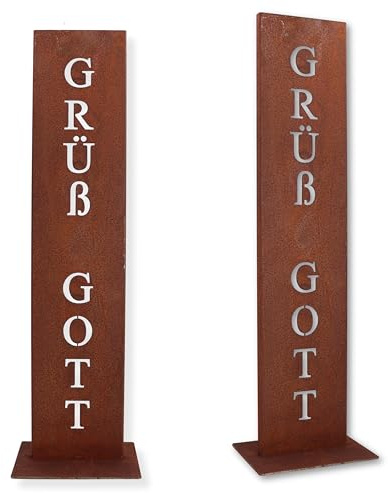 Rostikal Deko Schild Grüß Gott 100 cm -Cortenstahl für Garten Tür Eingang - Rost Deko Stele Edelrost