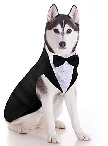 Smoking- und Bandana-Set für Hunde, formeller Smoking, Haustier, Hochzeit, Party, Anzug, Hochzeit, Fliege, Hemd für Hochzeit, Weihnachten, Geburtstag, Kostüme (niedlicher Stil, XL)