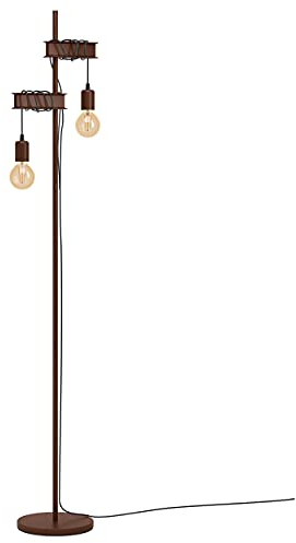 EGLO Stehlampe Townshend 4, 2 flammige Stehleuchte vintage, industrial, Standleuchte aus Metall, Wohnzimmerlampe in Rostoptik, Lampe mit Schalter, E27 Fassung