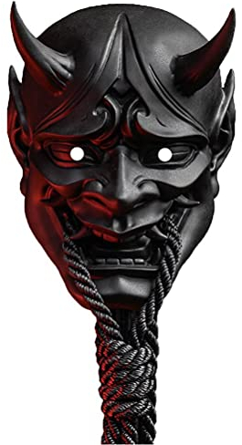 Settoo Japanische Samurai Maske Latex Gesichtsabdeckung, Erwachsene Lustiger Geist Anime Horror Hannya Kabuki-Masken für Cosplay Requisiten, 26x19.5x16.5cm, Schwarz