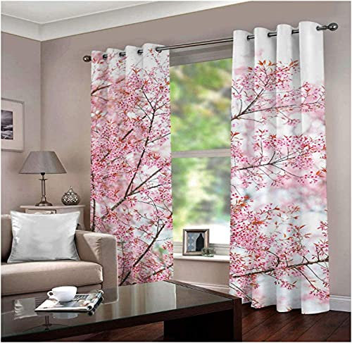 MYQF Tende Soggiorno fiori di ciliegio giapponese 3D Tende Oscuranti Termica Isolante Con Anelli Per Decorazione Di Finestre Interne 140x160cm
