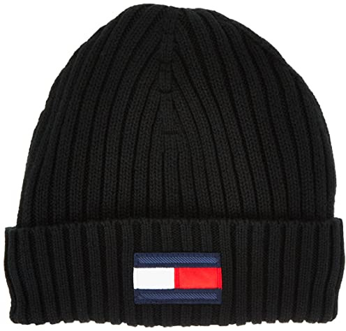 Tommy Hilfiger Jungen Mütze Fleece Big Flag Beanie, Schwarz (Black), S-M