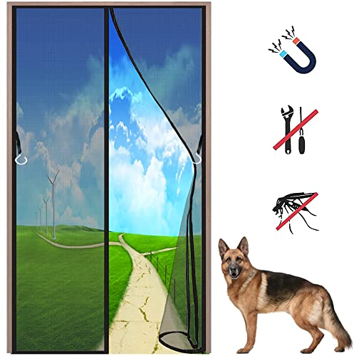 LZHBD Insektenschutz Gaze - Magnet Fliegengitter Tür Insektenschutz - 110x210 cm - Mückenschutz, Fliegengitter, UV-Beständig - Schwarz