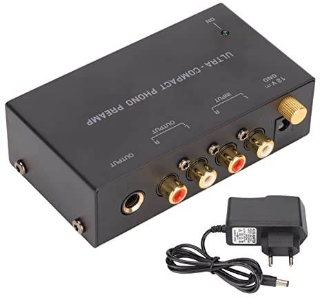 Phono Plattenspieler Vorverstärker, Elektronischer Audio Stereo Phonographen Vorverstärker mit Cinch Eingang, Cinch Ausgang und Geräuscharmem Betrieb, Tragbare Unabhängige