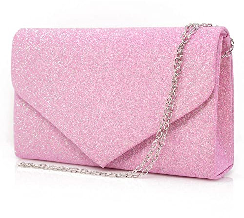 Pochette fucsia glitter donna elegante da cerimonia sera matrimonio party signora borsa a mano piccola ragazza clutch gioiello brillantini borsetta busta brillantinata Tessuto glitterato Fuxia chiaro