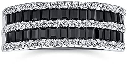 Pave Cubic Zirkonia Zweifarbig breit 4 Reihen Streifen AAA CZ Statement Schwarz & Weiß Hochzeit Halbe Ewigkeit Band Ring für Frauen .925 Sterling Silber