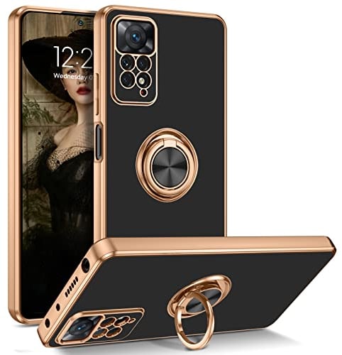 YINLAI Hülle für Xiaomi Redmi Note 11 Pro 4G/5G - Handyhülle Mit Magnet Gold Ring, Weiche Glitzer Silikon TPU Slim Cover Case, Schwarz