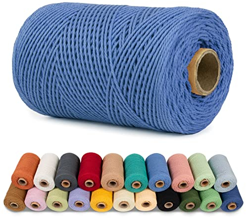 LEREATI Makramee Garn 1mm x 200m Baumwollgarn Baumwollkordel Baumwollseil Baumwollschnur, Macrame Cord 1mm for Makramee und DIY Basteln, Traumfänger, Garten, Hochzeit Dekorationen (Blau)