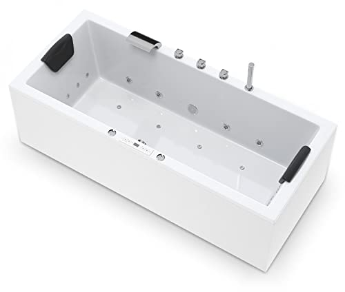 AQUADE Whirlpool Badewanne Wolfsburg Lux XL 170x75 cm mit LED Whirlpool Beleuchtung, Armatur Whirlpool & Badekissen für Badewanne Whirlpool/Badewanne Komplett Set